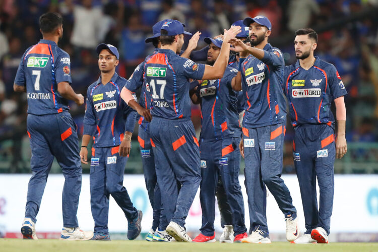 Nicholas Pooran of Lucknow Super Giants celebrates the wicket of Prithvi Shaw of Delhi Capitals with players during match 26 of the Indian Premier League season 17 (IPL 2024) between Lucknow Super Giants and Delhi Capitals held at the Bharat Ratna Shri Atal Bihari Vajpayee Ekana Cricket Stadium, Lucknow on the 12th April 2024.

Photo by Arjun Singh / Sportzpics for IPL